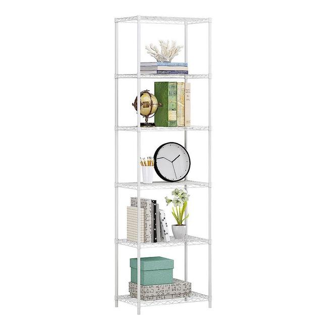 JEROAL 6-Tier Wire Shelving Unit, Multipurpose Standing Storage Shelves Metal Display Rack for Pantry Laundry Bathroom Kitchen Garage Closet Organization,420Lbs Capacity,13.8" D×21" W×75" H,White