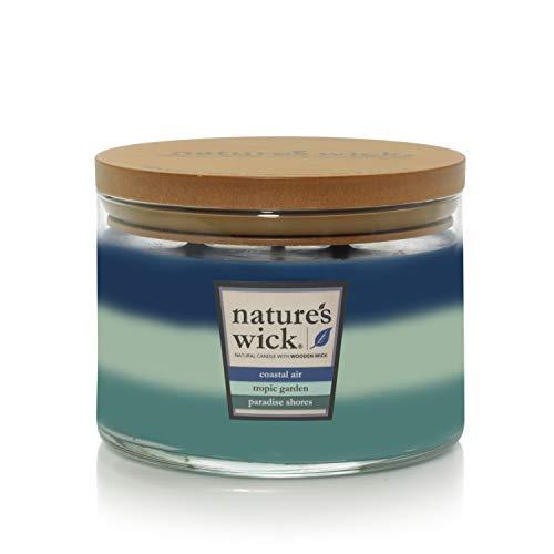 Nature's Wick Multi Scent 3 Wick Scented Candle|Coastal Air/Tropic Garden/Paradise Shores Trio Jar Candle|Wood Candle Wick 18 oz. Glass Jar Candle