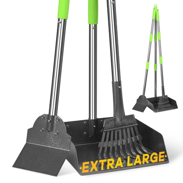 TOOGE Larger Pooper Scooper, Dog Pooper Scooper for Large Medium Small Dogs Heavy Duty Long Handle Metal Tray Rake Shovel Set for Yard Grass