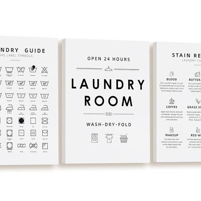 BIWSHA Laundry Room Wall Art Print, Laundry Symbols Wall Decor, Laundry Care Symbols Guide Sign, Laundry Room Decor 11x14 Inch