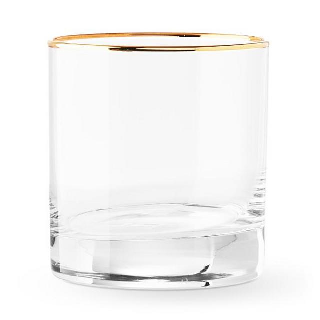 Double Old-Fashioned Glasses: (Set of 4) Williams Sonoma Gold Rim