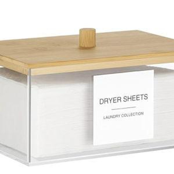 Acrylic Dryer Sheet Holder with Lid, Color: White/Wood lid