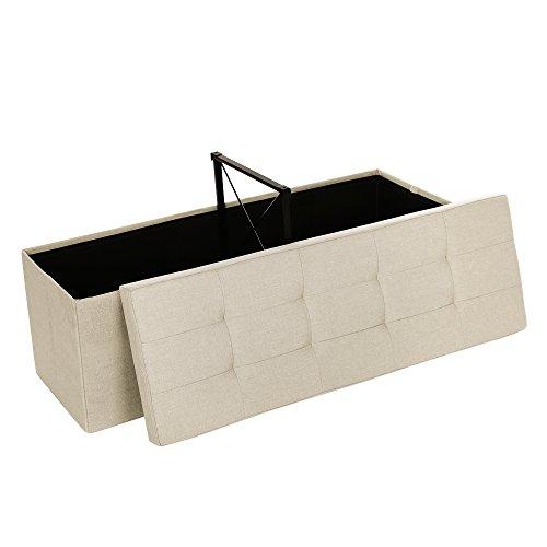 SONGMICS Folding Storage Ottoman Bench Storage Chest Foot Rest Stool with Metal Support, Holds up to 660lb, Beige ULSF77BE