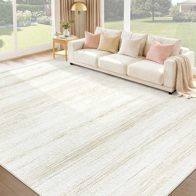 Washable Rug 8x10 Area Rugs: Modern Geometric Rugs for Living Room Non Slip Soft Low Pile Moroccan Indoor Carpet for Bedroom Nursery Dining Room Home Office (Ivory, 8'x10')