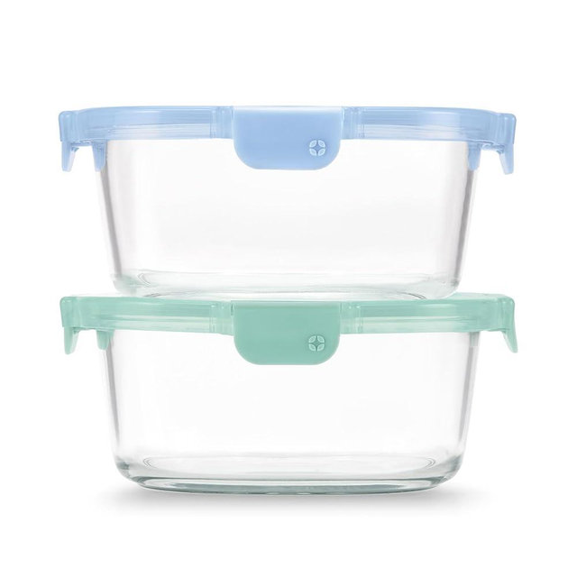 Ello Color Lock 7 Cup 4PC, 2 Pack Glass Meal Prep Sets Leak-Proof Glass Food Storage Containers with Airtight BPA-Free Plastic Lids, Dishwasher, Microwave, and Freezer Safe, Purple Rain