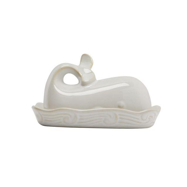 Blue Whale Stoneware Butter Dish, White
