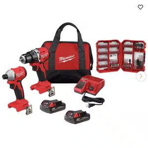 M18 18V Lith-Ion Brushless Cordless Drill/Impact Combo Kit (2-Tool) w/(2) 2.0 Ah Batteries, Charger, Bag, & Bit Set