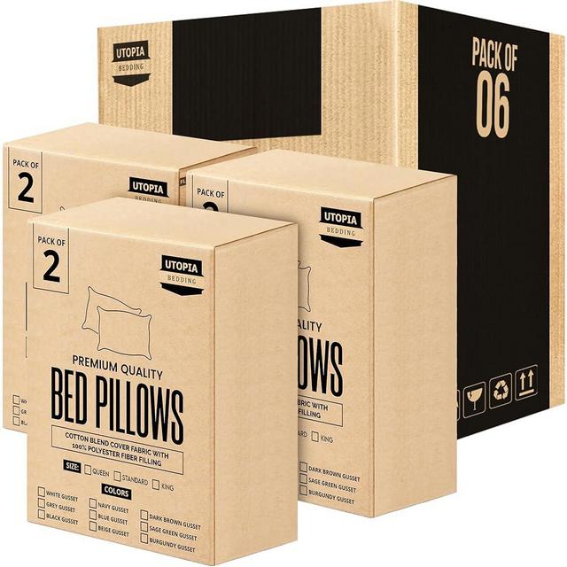 Utopia Bedding Bed Pillows for Sleeping Queen Size (White), Set of 6, Cooling Hotel Quality, Gusseted Pillow for Back, Stomach or Side Sleepers