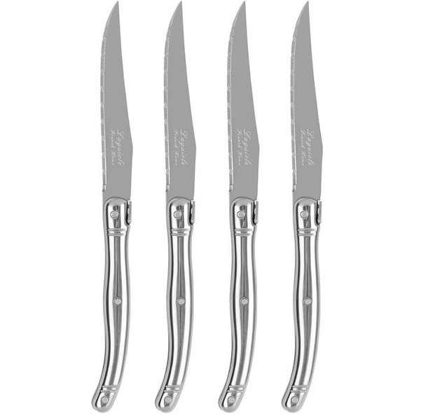 French Home Laguiole Connoisseur 4-Piece Steak Knife Set – Stainless Steel with Etched Detailing & Napoleon Bee Emblem – Serrated Knives for Smooth Cutting (9.25")