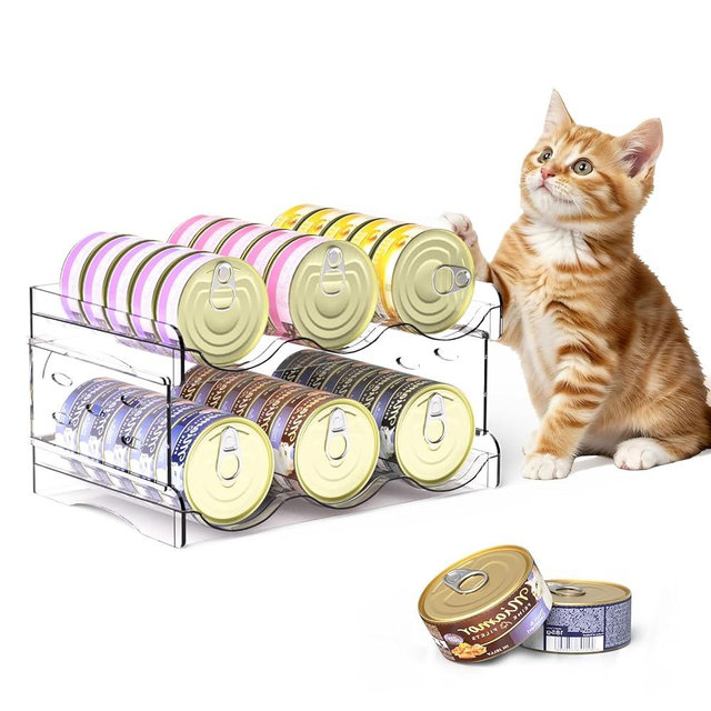 Flenpptly Cat Food Can Organizer, 2-Tier Cat Food Organizer, Transparent Can Organizer for Pantry, Canned Food Organizer Holds 30 (3oz) Cans, Pantry Can Organizer (2-Tier)