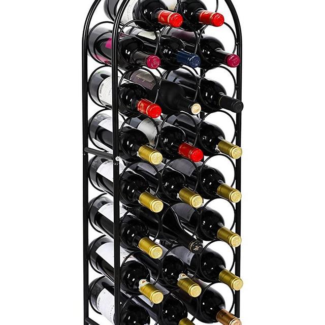 PAG 23 Bottles Arched Free-Standing Floor Metal Wine Rack Wine Display Holders Stands with 4 Adjustable Foot Pads, Black