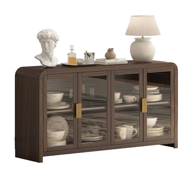 Oak&Sparrow Oak Sideboard Buffet Cabinet with Storage, 60'' Boho Buffets & Sideboards with Adjustable Shelves, Sideboard Cabinet with 4 Glass Doors for Living Room, Hallway & Kitchen