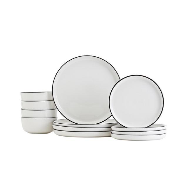 TTU Gallery 12-Pc Black Rim Dinnerware Set, Service for 4