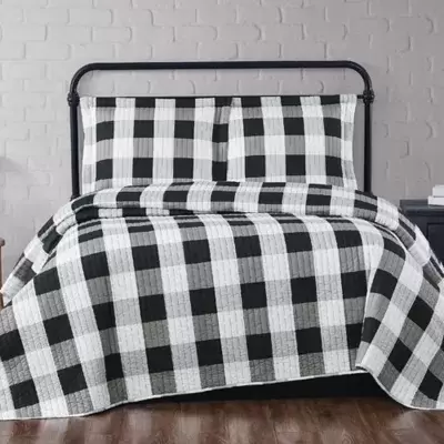 Truly Soft Buffalo Check 3-Piece King Quilt Set in Black