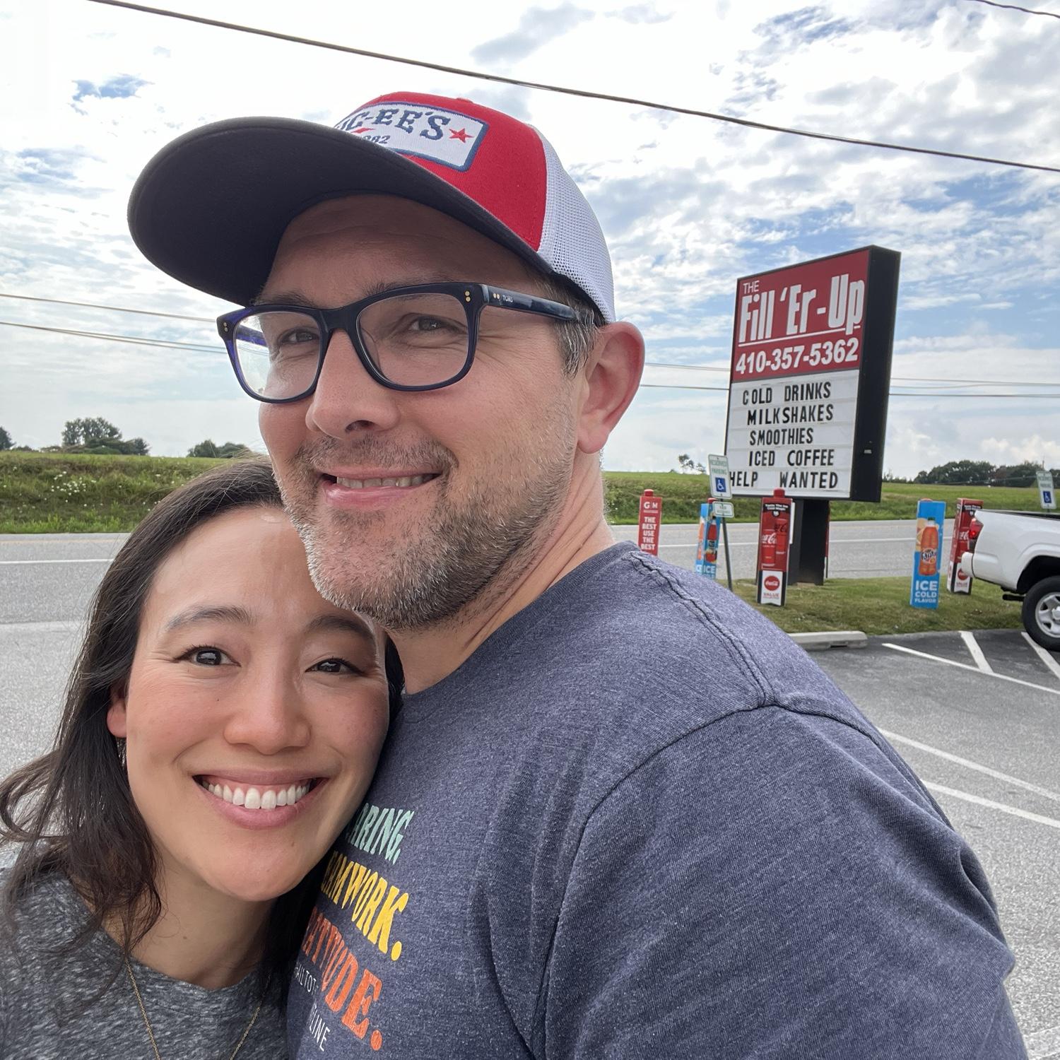 At the world- (well, at least city-) renowned gas station where they have the BEST breakfast pizzas!