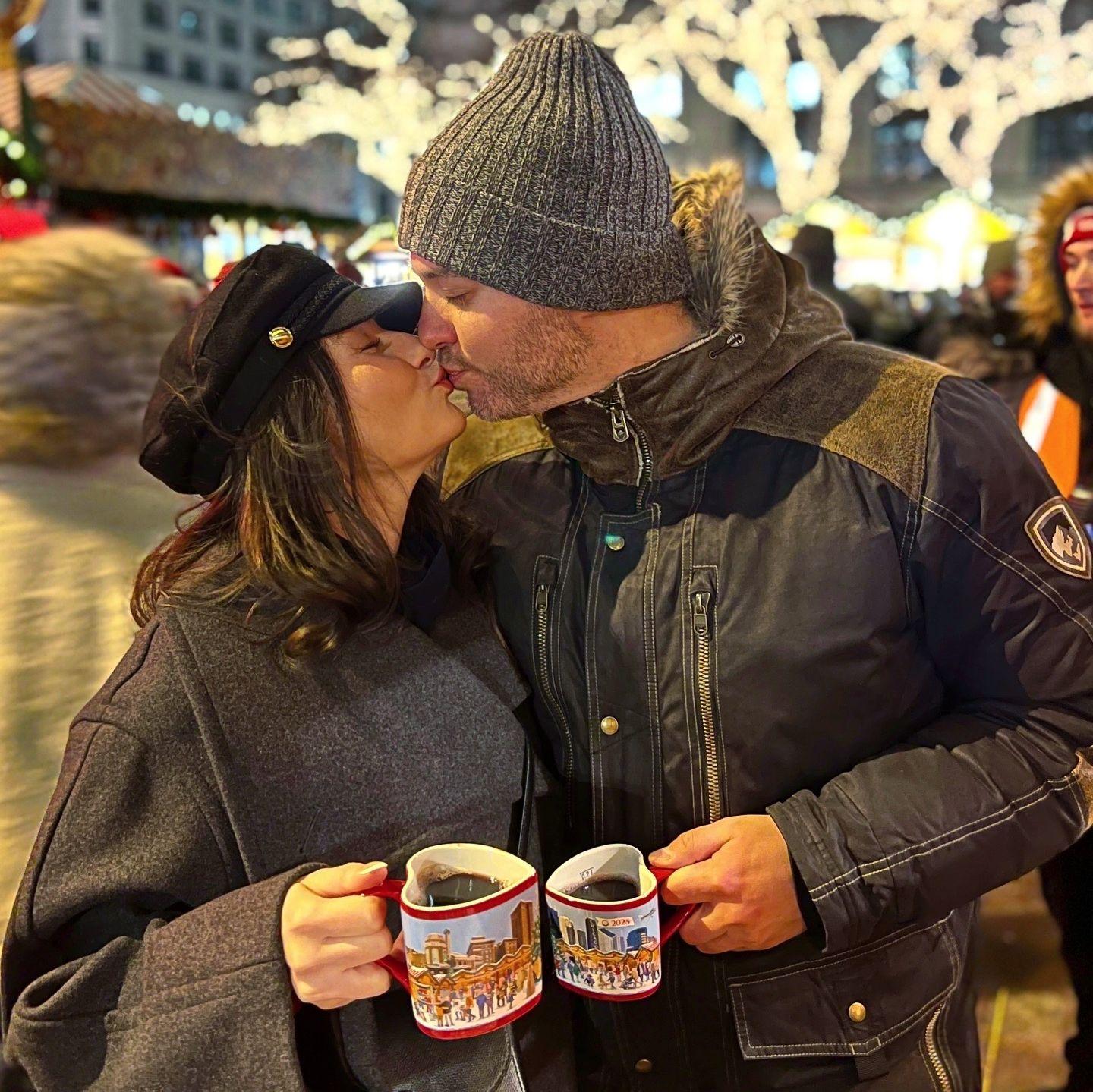 Us at Christkindlmarket, reminding you to pair raclette cheese sandwiches with glühwein.