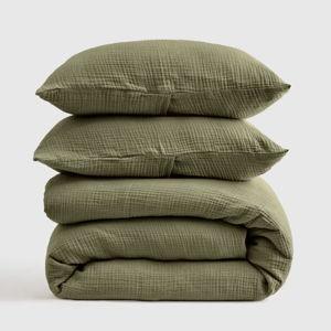 King/Cal King Olive | Organic Airy Gauze Duvet Cover Set | Quince