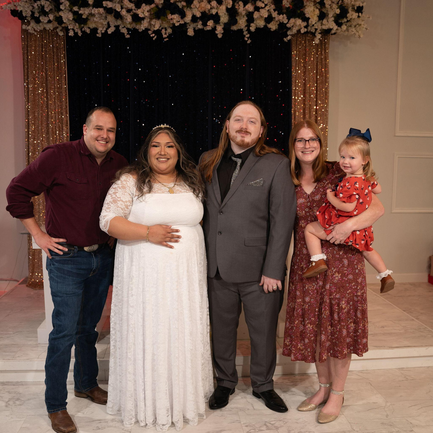 The newlyweds with Annie, sister of the groom, her husband, Jordan and their lovely daughter; Scarlett.