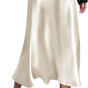 Zeagoo Skirts for Women High Waist Skirt Elegant Midi Skirt Satin