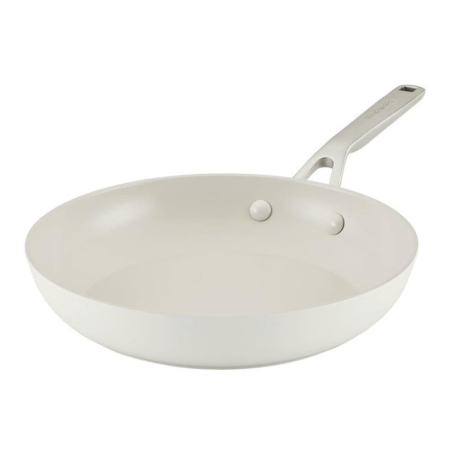 KitchenAid Hard Anodized Ceramic Nonstick Cookware Frying Pan/Skillet, 10 Inch Non Stick Fry Pan with Stainless Steel Handle - Porcelain White