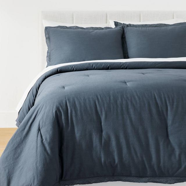 King Raw Edge Hemstitch Cotton Slub Comforter & Sham Set Slate Blue - Threshold™ designed with Studio McGee