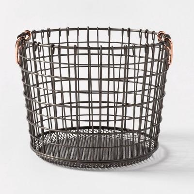 Wire Round Basket Copper Handle With Mesh Bottom Pewter - Threshold™