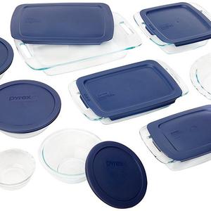 Pyrex Easy Grab 19-Piece Glass Bakeware Set with Blue Lids