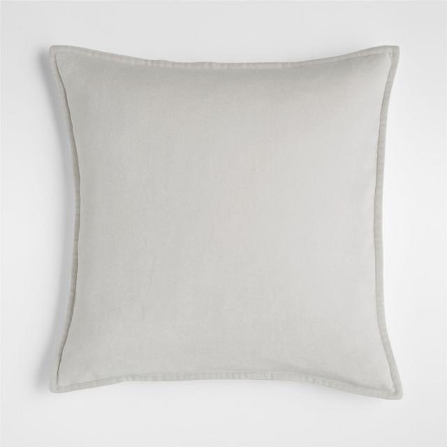 Light Grey 20" Washed Cotton Velvet Pillow with Down Alternative Insert