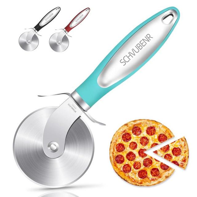 SCHVUBENR Premium Pizza Cutter - Stainless Steel Pizza Cutter Wheel - Easy to Cut and Clean - Super Sharp Pizza Slicer - Dishwasher Safe - Corte De Pizza - Handles Large and Small Pizza(Blue)