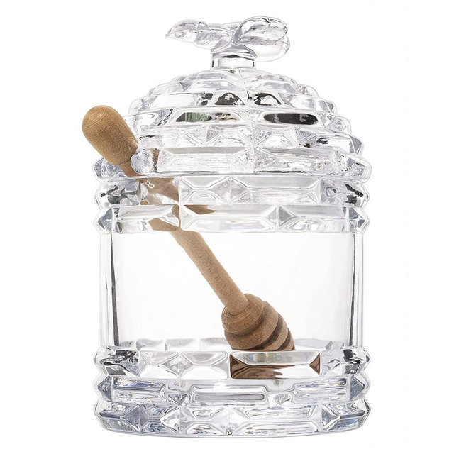 Glass Beehive Honey Jar and Wooden Dipper
