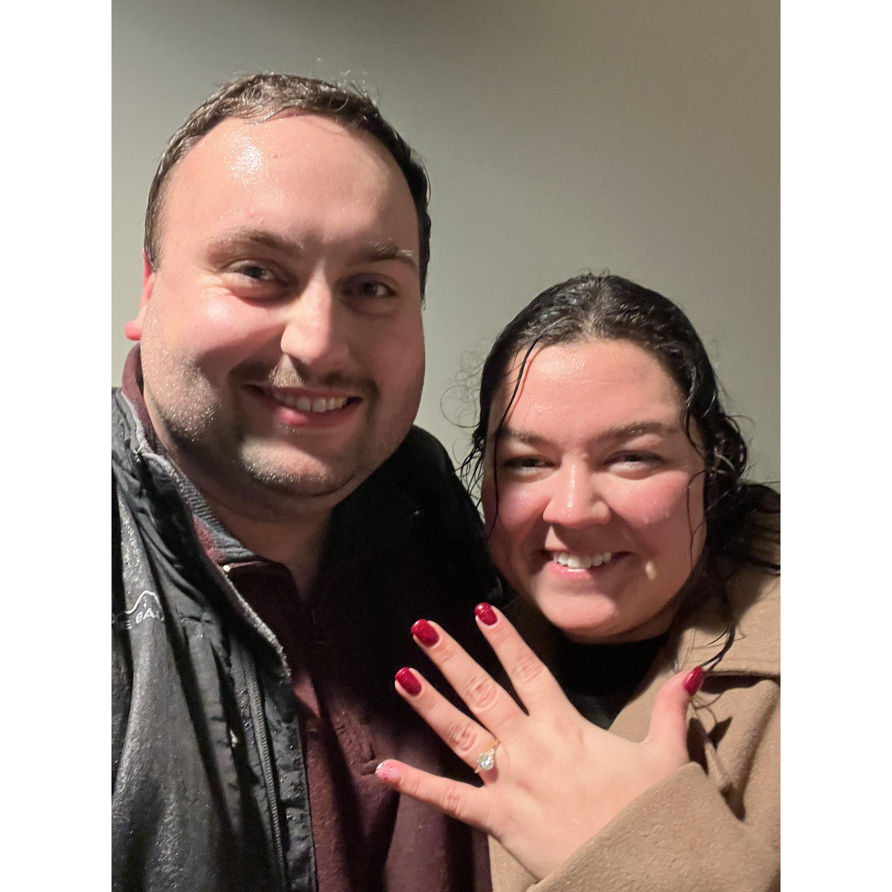 She said yes even in the rain!