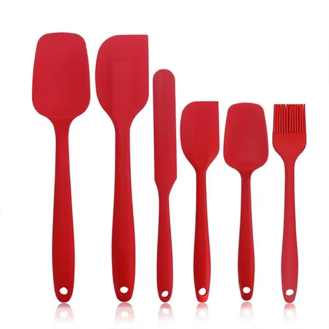 neheewin Spatula Kitchen Utensils - 6 Pieces Silicone Spatula Set Heat Resistant, Cooking Utensils Food Grade Rubber Spatulas for Nonstick Cookware Kitchen Baking (Red)