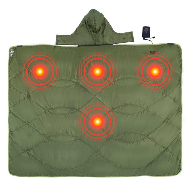 iClimb Heated Camping Blanket with Hood and 5V 5000mAH Battery Pack (Green)