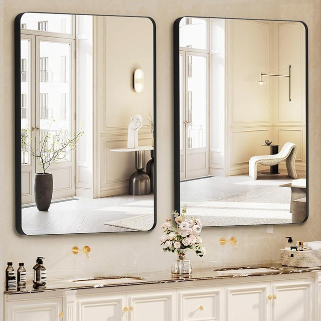 Bathroom Mirrors for Over Sink,2Pcs 24x36Inch Vanity Mirrors for Wall,Black Metal Frame Rectangle Mirrors for Bathroom Vertically Restroom,Hangs Horizontally or Farmhouse