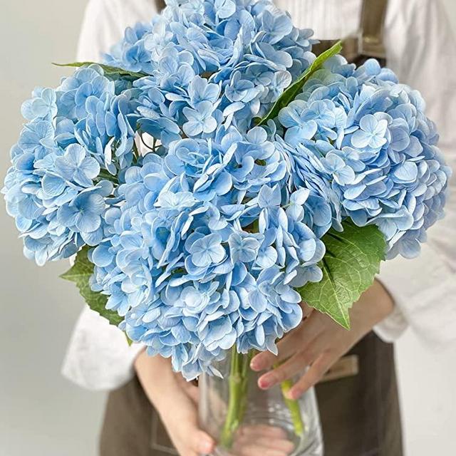 YalzoneMet 3pcs Real Touch Light Blue Hydrangea Artificial Flowers,21" Large Long Stems Faux Hydrangeas,Wedding Centerpieces Fake Flowers for Tables Bride Bridesmaid Bouquet Party Home Garden