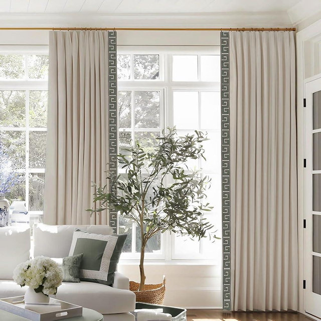 DotheDrape Oatmeal Pinch Pleated Blackout Curtains with Embroidery Trim Cotton Room Darkening Thermal Insulated Window Drapes for Bedroom, 52W x 96L, 2 Panels
