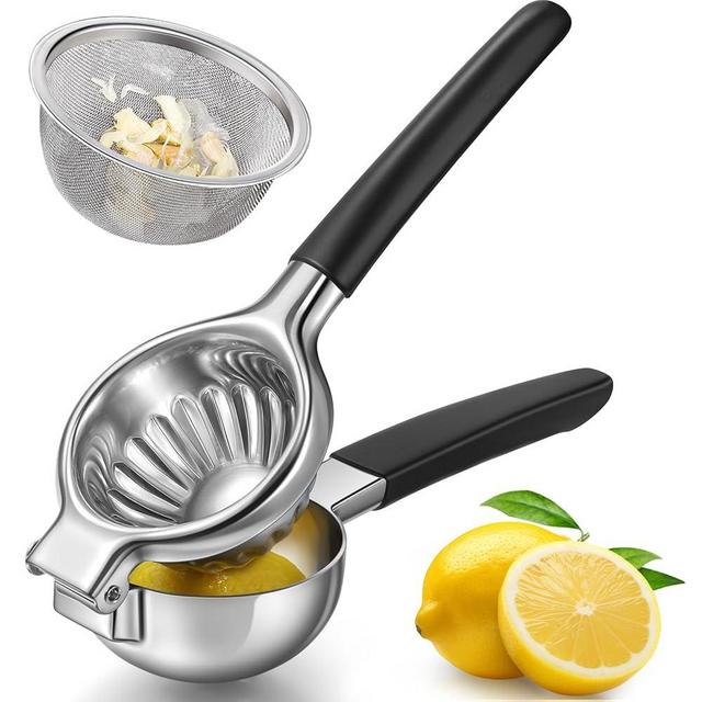 Lemon Squeezer, Sopito Stainless Steel Citrus Squeezer with Mesh Strainer Heavy Duty Lemon Press with Large Metal Bowl for Seedless Juicing, Non-Slip Grip Design Manual Juicer