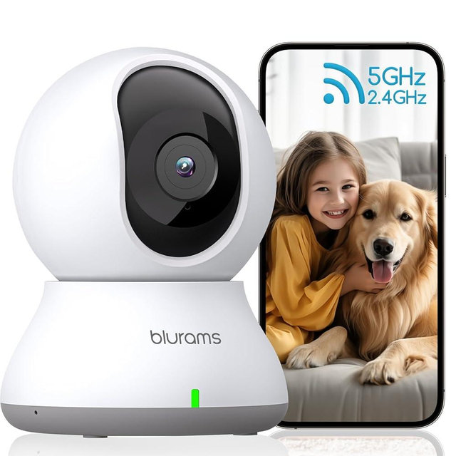 blurams Indoor Security Camera, 2K Pet Camera, 5GHz/2.4GHz Dual-Band, PTZ Dog Camera with Phone App, 360° Cameras for Home Security, 2-Way Audio, Motion Tracking, Night Vision, Siren, Cloud&SD