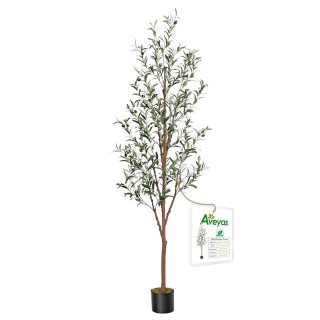 Aveyas 6ft Artificial Olive Tree for Home Decor, 6 Feet Faux Plant Fake Skinny Silk Trees with Black Olivo for Indoor Outdoor House Living Room Office (6 ft Tall)