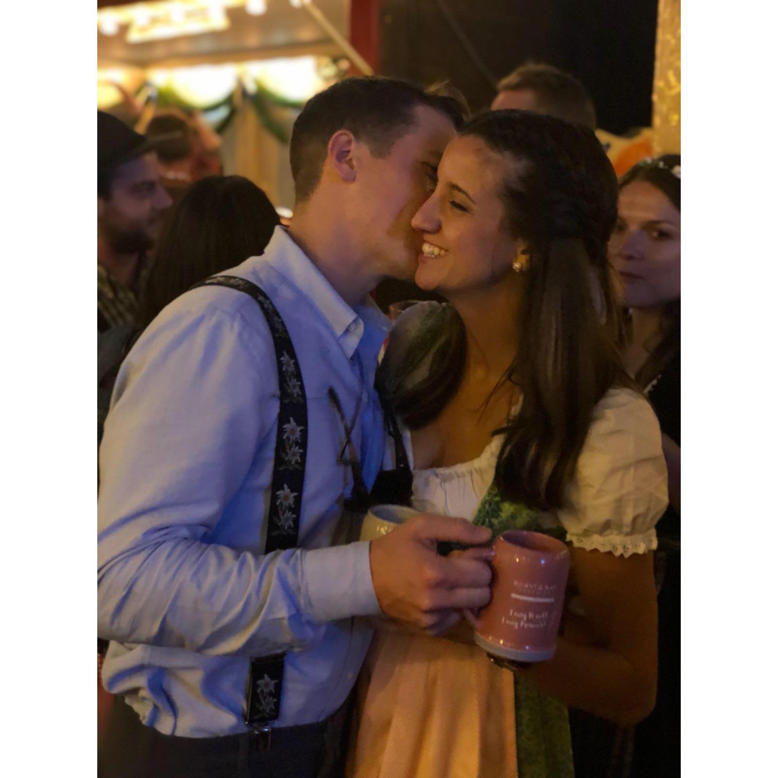 Champagne at Oktoberfest to celebrate the proposal!