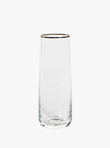 The Refined Dwelling Set of 4 Hammered Stemless Flutes 2 x 6 Inch, Modern Textured Soda Lime Glass Champagne Flutes for Celebrations and Entertaining