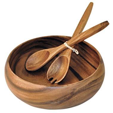 Pacific Merchants Acaciaware Set, 10-Inch Round Bowl with 12-Inch Servers
