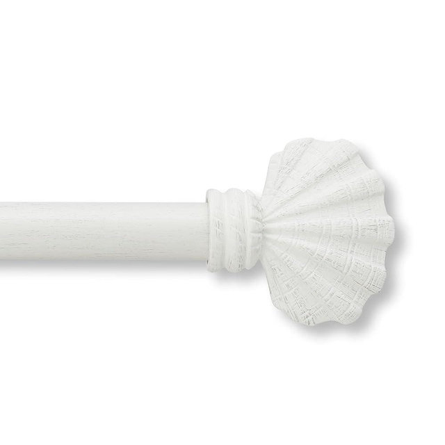 MODE Coastal Collection 1 1/8" Diameter Curtain Rod Set with Coastal Shell Curtain Rod Finials and Steel Wall Mounted Adjustable Curtain Rod, Fits 36” to 72” Windows, Weathered White
