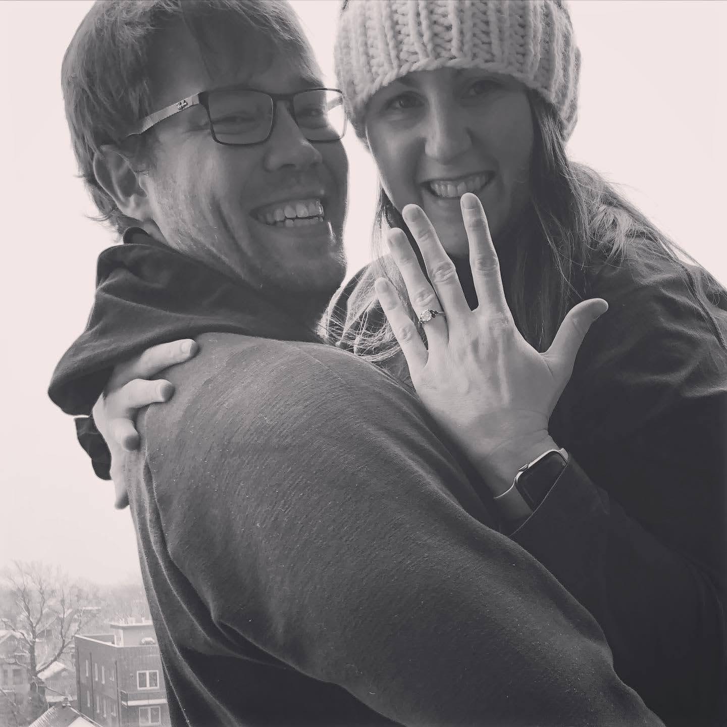 On our balcony in Logan Square after the proposal