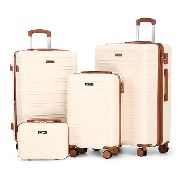 AAIVV 4 Piece Luggage Set Expandable ABS Travel Suitcase Set TSA Lock Hardshell Durable Lightweight Traveling Luggage Sets Gift for Back to School (OFF White, 28in26in20in13in)
