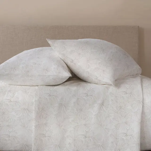 100% French Linen Sheet Set - King - Cream & Putty Floral | BOKSER HOME