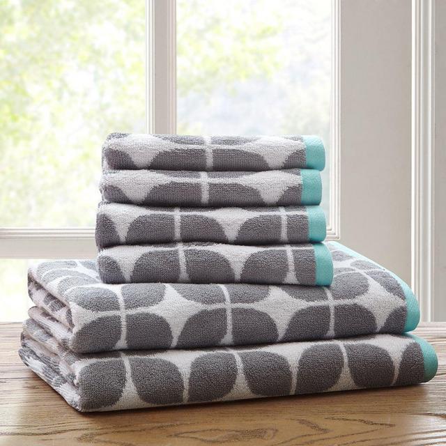 Intelligent Design - Lita Cotton Bathroom Towels , Jacquard Highly Absorbent Bath Towel Set , 6-Piece Include 2 Bath Towels & 4 Hand Towels , Dark Grey