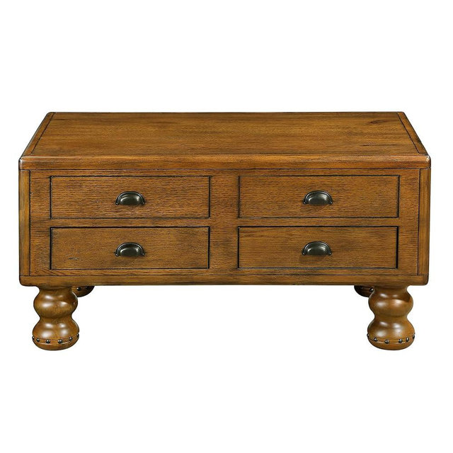 Amposei Vintage Classic Wood Coffee Table 40-Inch Cocktail Table Living Room Center Table with 4 Storage Drawers, Easy Assembly, Antique Brown