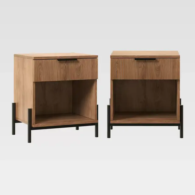Saracina Home Set of 2 Modern Boho Fluted 1 Drawer Storage Nightstands Mocha