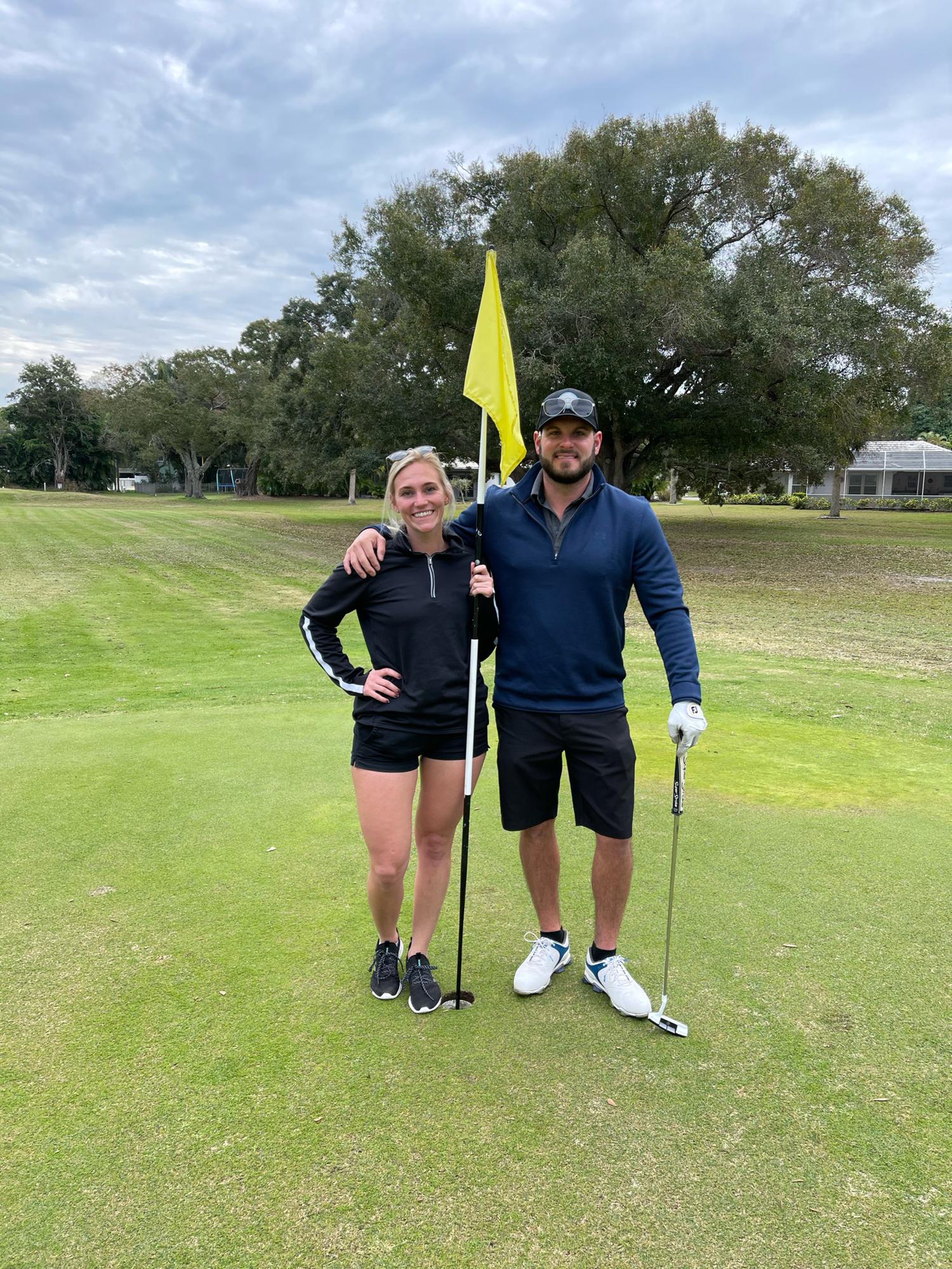 Golfing! Sam’s first ever 18 holes (Stephen is much better)!